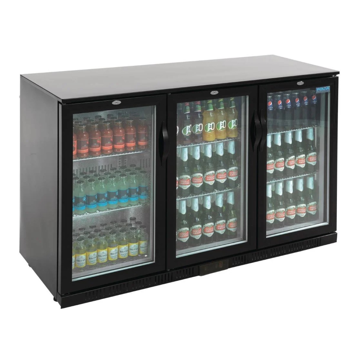 Polar GL004 Triple Hinged Door Back Bar Cooler in Black with LED Lighting (G-Series)